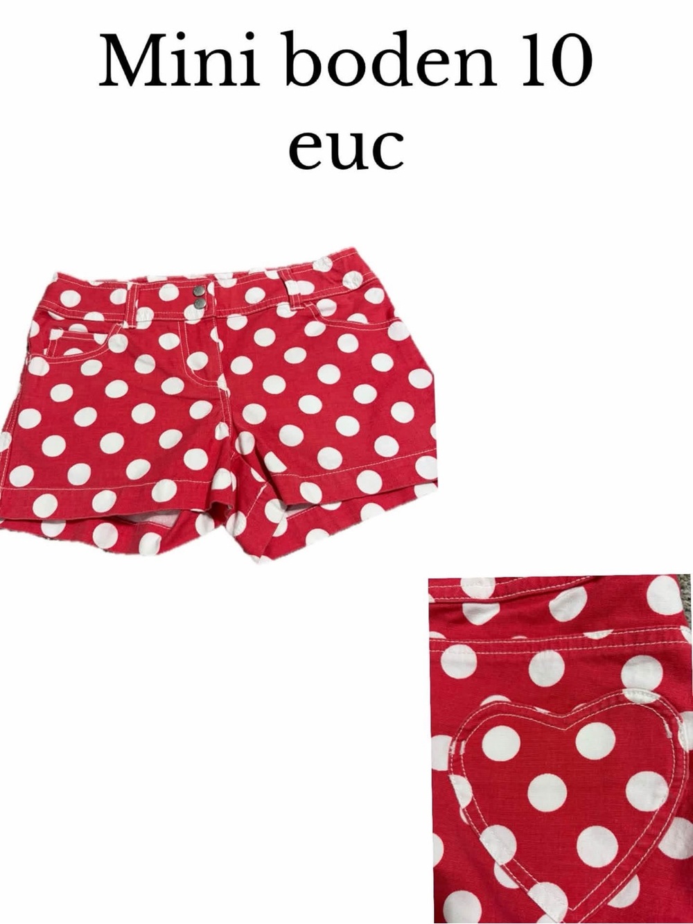 Mini boden 10 red white polka dot shorts
